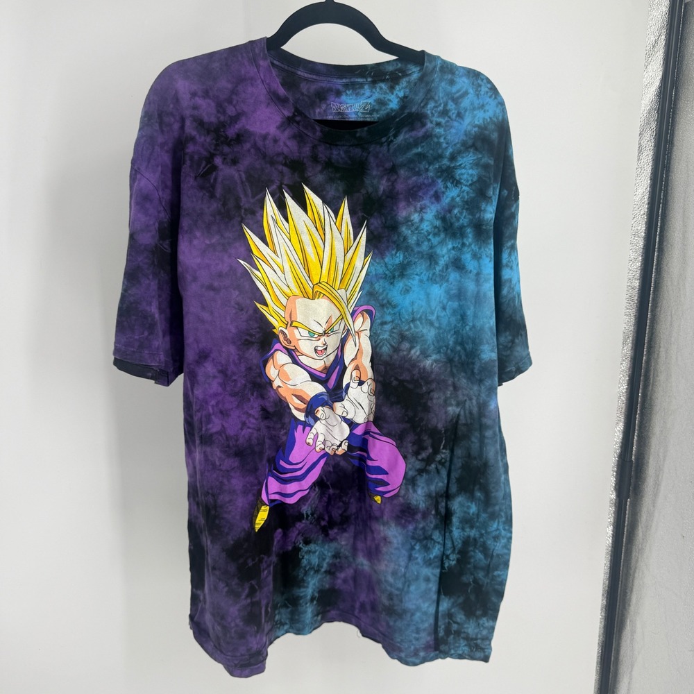 Dragon Ball Z Gohan Super Saiyan Tie Dye Graphic T-Shirt Mens 2XL Purple Blue